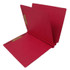 End tab classification folder with one divider, red pressboard, letter size, open view showing interior fasteners and divider.