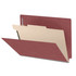 Dark Red end tab pressboard classification folder with one manila divider and metal fasteners, letter size