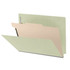 Gray/Green end tab pressboard classification folder with one manila divider and fasteners, letter size