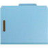 Open blue top tab classification folder with one interior divider and K-style fasteners installed on all filing surfaces