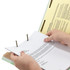 Gray green classification folder holding letter size documents secured with metal fasteners and interior divider