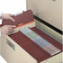 Front and back view of red top tab pressboard classification folders with reinforced expansion spine