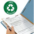 Open blue legal size top tab classification folder with one interior divider and K-style fasteners