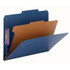 Dark Blue letter-size Smead 13732 SafeSHIELD pressboard classification folder open, showing one interior divider, SafeSHIELD coated fasteners, and top tab design