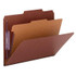 Red letter-size Smead 13775 SafeSHIELD pressboard classification folder open, showing one interior divider, SafeSHIELD coated fasteners, and top tab design