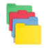 Smead SuperTab file folders in assorted colors with 1/3-cut tabs, shown stacked on a white background.
