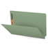 Green pressboard fastener folder angled open view showing expansion and document capacity