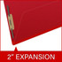 Deep red pressboard end tab file folder showing 2 inch expansion gusset and fastener detail
