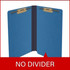 Royal blue end tab pressboard fastener folder open view showing no divider and dual fasteners