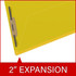 Yellow legal size end tab folder with 2 inch Tyvek reinforced expansion gusset and fastener detail