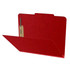 Side view of deep red letter size top tab pressboard classification folder with bonded fastener and gray Tyvek expansion