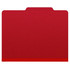 Front view of deep red letter size top tab pressboard classification folder with gray Tyvek expansion