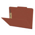 Front view of red letter size top tab pressboard classification folder with russet brown Tyvek expansion