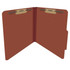 Side view of red letter size top tab pressboard classification folder with bonded fastener and russet brown Tyvek expansion