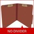Open red letter size top tab pressboard classification folder with bonded fasteners on both inside panels and no divider
