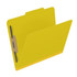 Angled view of yellow letter size top tab pressboard classification folder with bonded fastener and 2 inch expansion