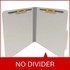 Gray pressboard top tab classification folder opened to show interior with two bonded fasteners and no divider