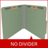 Green pressboard top tab classification folder opened to show interior with two bonded fasteners and no divider