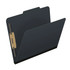 Angled view of black pressboard top tab classification folder with two bonded fasteners and no divider