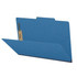 Angled view of royal blue legal size top tab classification folder with bonded fastener and 2 inch expansion