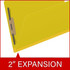 Close-up side view of yellow legal size top tab classification folder showing 2 inch expansion and bonded fastener