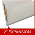Close-up side view of gray legal size top tab classification folder showing 2 inch expansion and bonded fastener