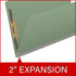 Close-up side view of green legal size top tab classification folder showing 2 inch expansion and bonded fastener