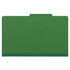 Green legal size top tab classification folder with reinforced expansion band, closed front view