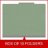 Green letter size pressboard top tab classification folder with gray Tyvek expansion, packaged 10 folders per box