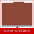 Front view of a red letter size top tab classification folder with 3-inch gray Tyvek expansion, packaged 10 folders per box.