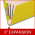 Angled side view of a green letter size top tab classification folder showing three manila dividers and a 3-inch gray Tyvek expansion.
