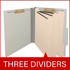 Open grey letter size top tab classification folder with three manila dividers, 2-inch bonded fasteners on the covers, and 1-inch fasteners on each divider.