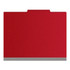 Front view of a deep red letter size top tab classification folder with 3-inch gray Tyvek reinforced expansion.