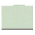 Front view of a pale green letter size top tab classification folder with 3-inch gray Tyvek reinforced expansion.