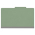 Front view of a green legal size top tab classification folder with 3-inch gray Tyvek reinforced expansion.