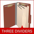 Red Legal Size Pressboard Top Tab Classification Folder, 3 Dividers, 3" Expansion, 10/Box