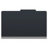 Front view of a black legal size top tab classification folder with 3-inch gray Tyvek reinforced expansion