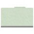 Front view of a pale green legal size top tab classification folder with 3-inch gray Tyvek reinforced expansion.