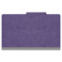 Front view of a purple legal size top tab classification folder with 3-inch gray Tyvek reinforced expansion.