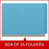 Blue 18pt end tab Econo pressboard folders stacked together, packaged 25 folders per box.