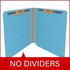 Blue 18pt letter size end tab pressboard folder open with two bonded fasteners and gray reinforced expansion.