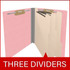 Pink end tab classification folder with three manila dividers and fasteners