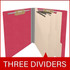 Red end tab classification folder with three manila dividers and fasteners