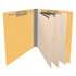 Open yellow end tab classification folder with three dividers and fasteners