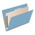 Blue legal-size 1-divider classification folder showing 2 inch expansion and interior divider