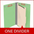 Green legal-size 1-divider end tab classification folder with one manila divider