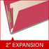 Red legal-size 1-divider end tab classification folder with 18pt pressboard covers, manila divider, fasteners, and 2 inch expansion