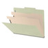 Gray/green 2-divider top tab classification folder shown open with manila dividers, fasteners, and expandable spine.