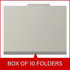 Gray letter-size top tab classification folder shown closed; graphic reads “Box of 10 Folders.”