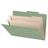 Open green legal-size classification folder showing two tabbed internal dividers
